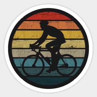 Bicyclist Silhouette On A Distressed Retro Sunset print Sticker